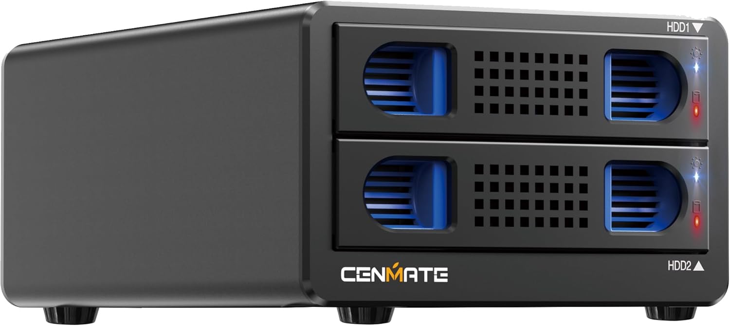 2 Bay Hard Drive RAID Enclosure for 2.5/3.5" SATA HDD/SSD With USB A/C 3.0 Cable, 3.5 Hard Drive Enclosure Support 40TB,4 RAID Modes,Max 6Gbps