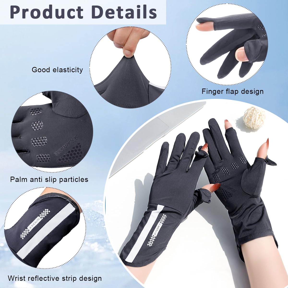 PALAY® Summer Hand Gloves for Sun Protection Gloves for Women Men UV Protection, UPF 50+ Ice Silk, Touch Screen, with Wrist Extension 1
