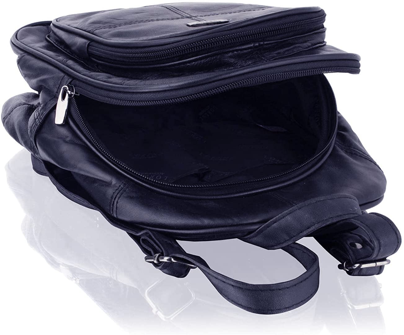 Woodland Leathers Modischer Damenrucksack, klein, schwarz, mit Anti-Diebstahl-Reißverschluss und Handtaschengriff, 2-in-1-Sling-Rucksack