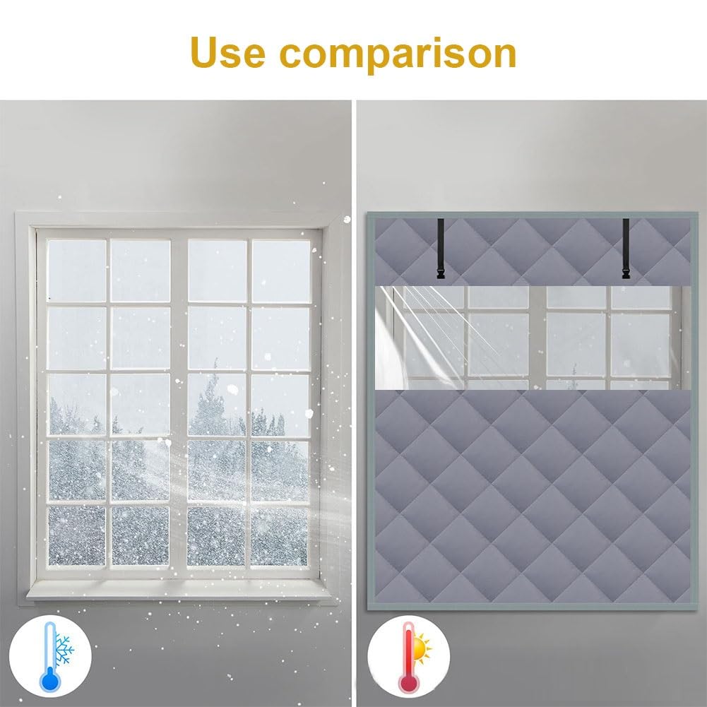 Isolierfolie Fenster Winter,Thermo Fensterabdeckung,Fensterisolierungsset Gegen Kälte,Wärmeschutzvorhang Fenster für Wohnzimmer,Schlafzimmer(Brown,150x290 cm)