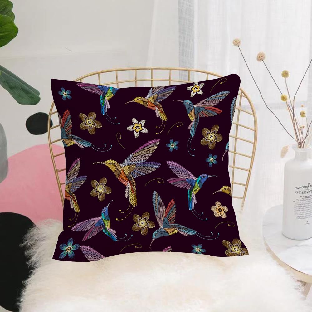 HYOSXW Cushion Cover,Throw Pillow Case Home Decorative for Living Room Bedroom Sofa Chair 16X16 Inch,Humming bird and flowers embroidery.Beautiful hummingbirds and exotic flowers e,Pillowcase 40X40cm