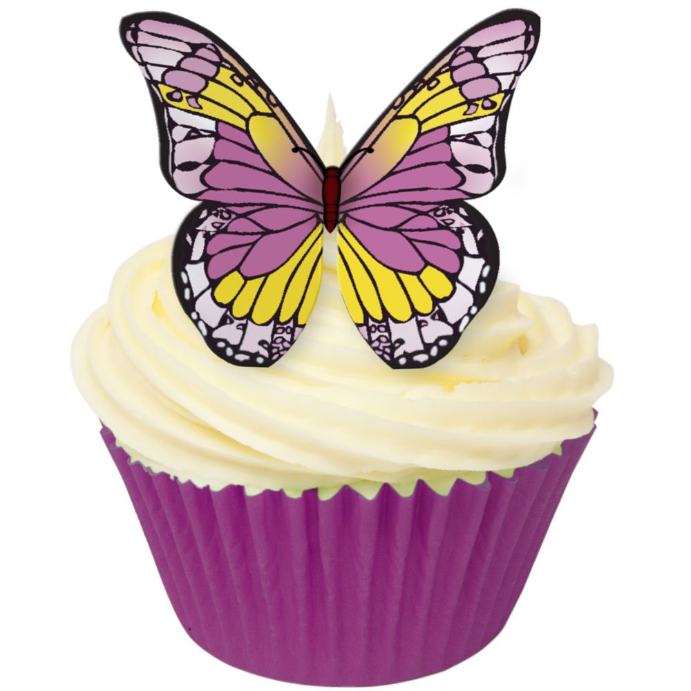 Pack of 12 Edible Wafer Decorations - Edible Purple & Yellow Wafer Butterflies 201-219