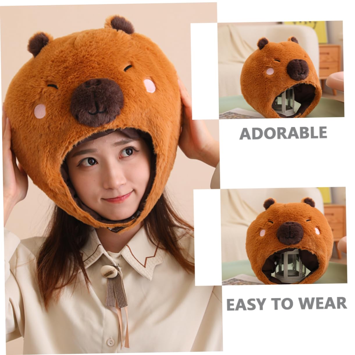 Zerodeko Sombrero De Capibara Divertido Para Fiestas Disfraces y Espectáculos Sombrero De Peluche Forma De Capibara Accesorio Para Fotos y Eventos