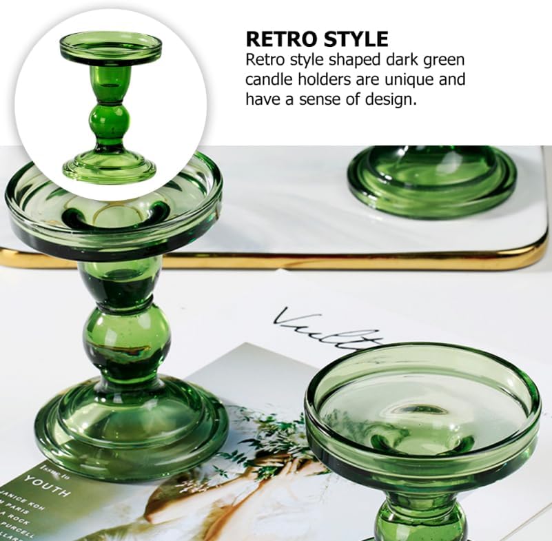PRETYZOOM Retro Glass Candlestick Holder, 4.5 in Tall Emerald Spiral Pillar Candle Stand for Ambient Lighting & Vintage Decor, for Living Room, Wedding & Victorian Table image 3