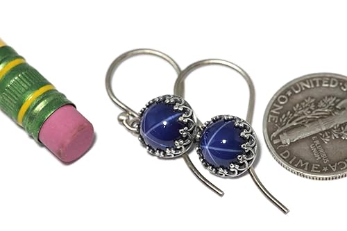 Miniatura 4 de Salish Sea Inspirations Created Blue Star Sapphire Crown Drop Earrings (Round - Vintage)