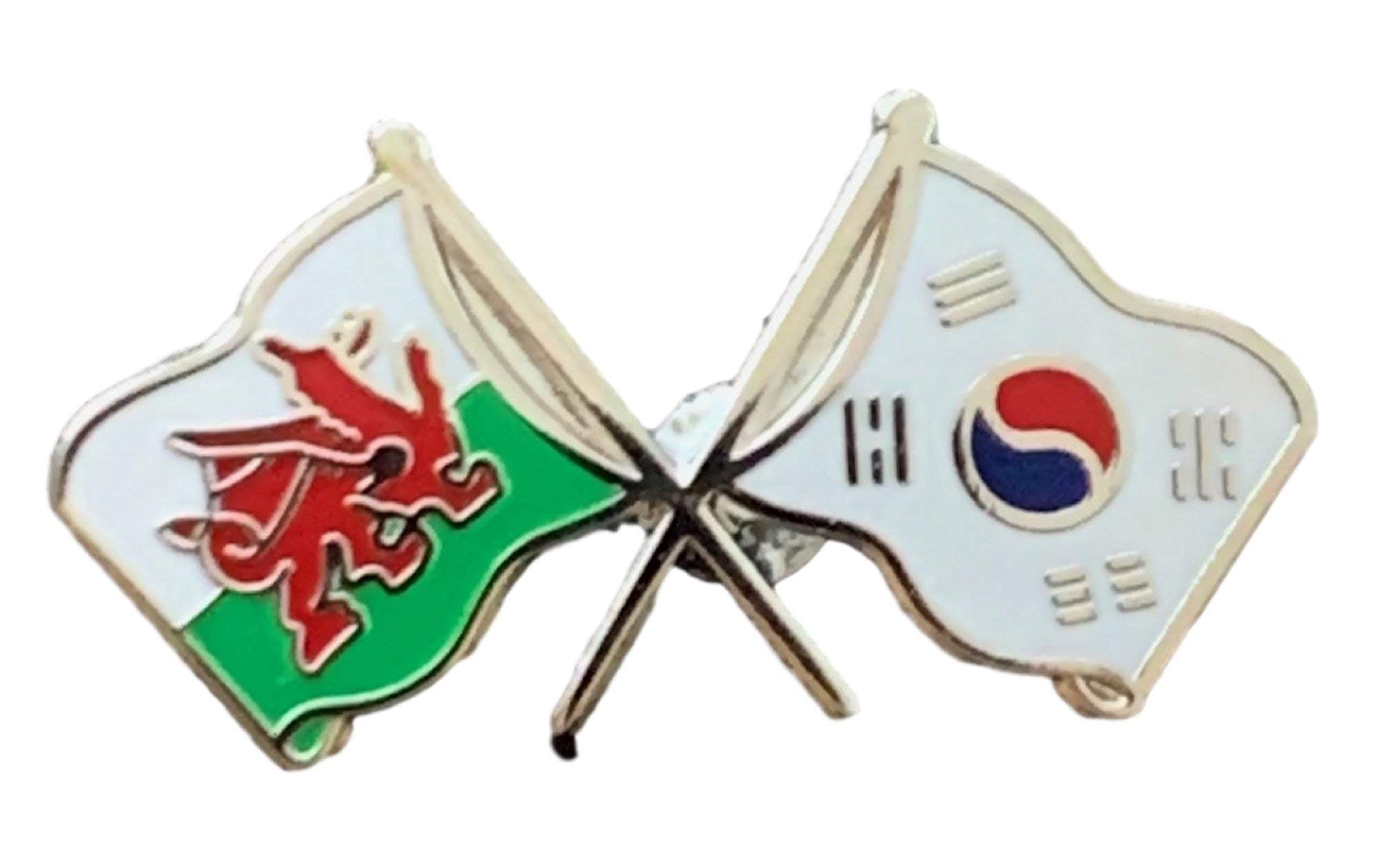 Wales & South Korea Flags Friendship Courtesy Enamel Lapel Pin Badge T305