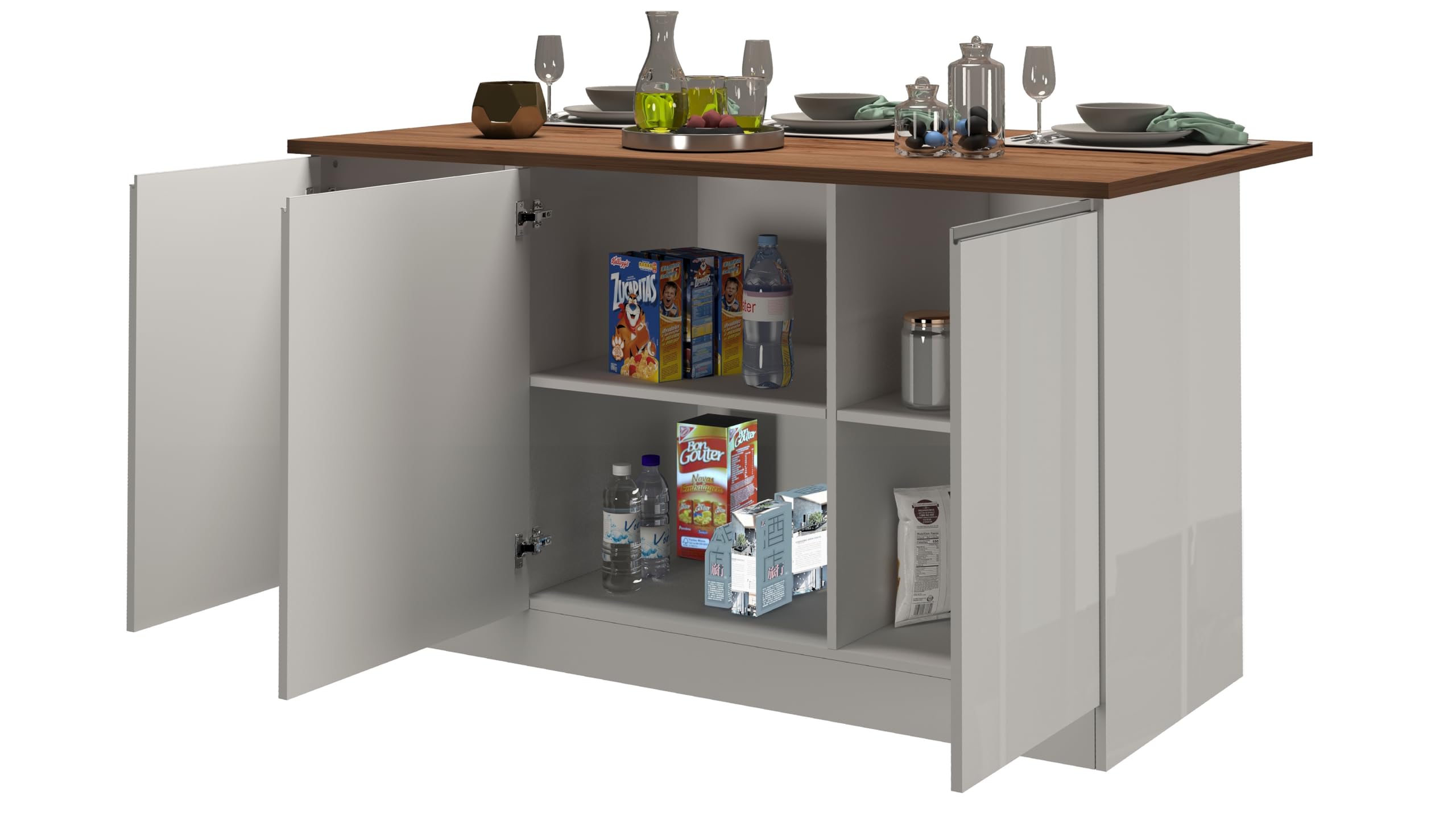 Generico Web Furniture Isola SOLE Cucina 155 x 90 x 90 cm Antracite/Report (Bianco lucido/Rovere)
