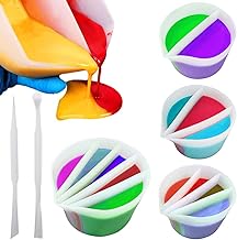 4 Pcs Split Cups for Paint Pouring + 2 Pack Stir Stick, Silicone Paint Pour Cup Resin with 2-5 Channels Dividers Pouring Painting Tools for DIY Making Accessories Fluid Art Drawing (2/3/4/5 Channels)