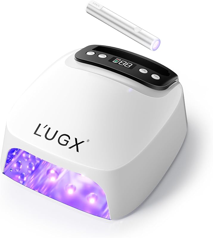L'UGX 2 in 1 UV LED Nail Lamp, Rechargeable UV Light for Gel Nails, LG801S | 9-10 Hours Battery Life, 48W Nail Lamp, 3W Handheld Nail Lamp, 48pcs Large Chip Lamp Beads