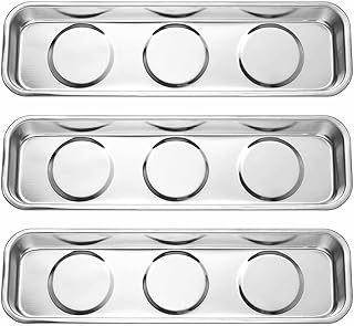 3 Pcs Bandejas Magnéticas para Tuercas y Tornillos, Bandeja Magnética de Acero Inoxidable para Piezas Herramientas Taller Mecanico Herramientas Metálicas (22,6 x 6,5 cm)