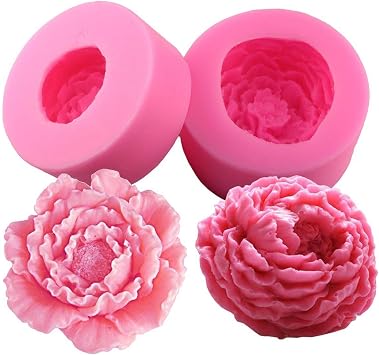 Fewo 3D Peony Flower Silicone Soap Molds Candle Molds Peonies Fimo Clay Mould Cake Decorating Silicone Jello Sugar Chocolate Fondant Molds Set of 2
