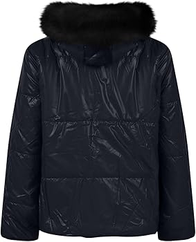 HGps8w Women's Shiny Puffer Jacket with Big Fur Hood, Zip Up