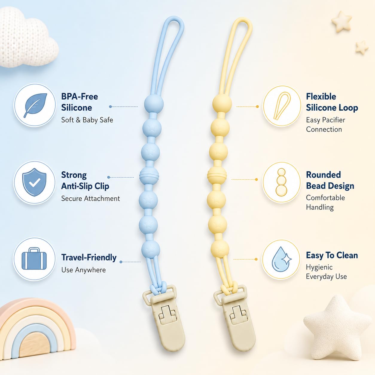 Pacifier Clip Chain Set - Keep Pacifiers Safe & Secure -2