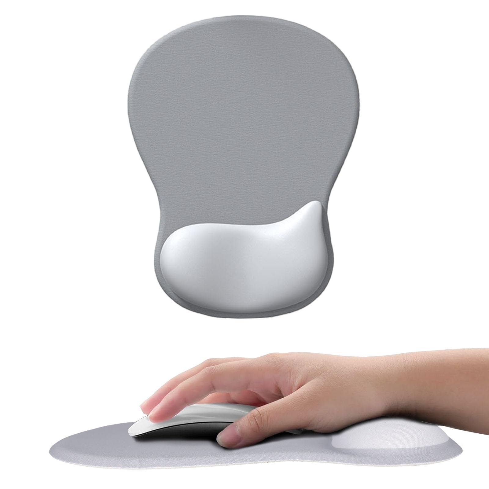Uwiyo Gel Mouse Mat with Wrist Support, Ergonomic Mouse Pad with Gel Foam Wrist Rest Support Washable Mousepad with Non-Slip PU Base for Office Home for PC Laptop Computer Mice (Grey-Silver)