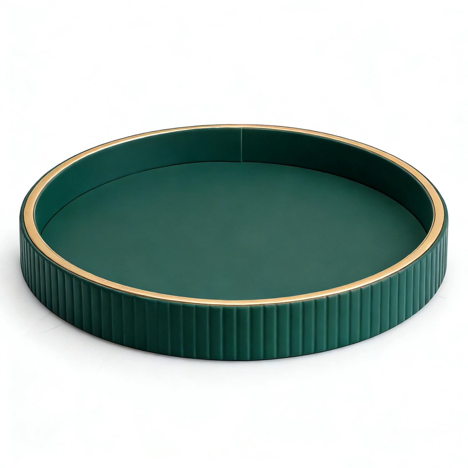 SANZIE Vassoio in pelle da scrivania, organizer di alta qualità, vassoio decorativo per cosmetici, chiavi, telefono, portafoglio posate (disco verde)