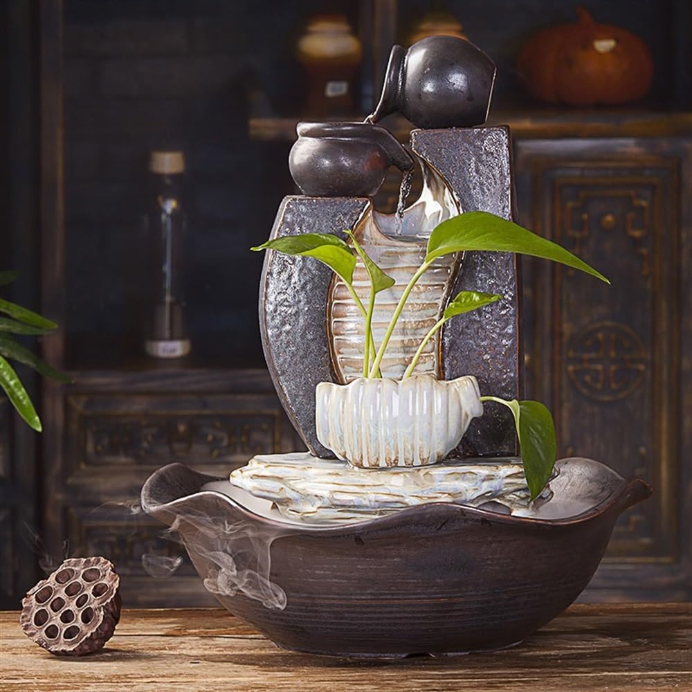 característica del Agua Fuente de Agua cerámica for Oficina, Sala Estar, Fuente silenciosa for Hacer Fortuna con Feng Shui, Adornos Escritorio