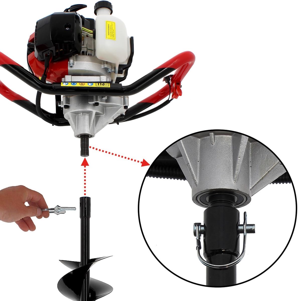 Tarière Thermique Semi-Professionnelle 62 cm3 + Lot de 3 mèches (100, 200 et 300 mm)
