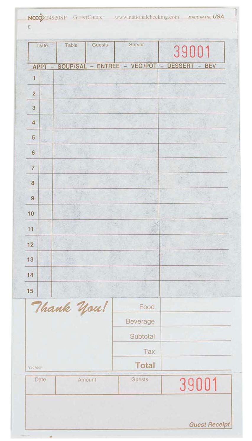 National Checking Company Carbon Backed Guest Check Board - 2 Part Tan by NCCO – Carbon, Pack of 2000, Model T4920SP