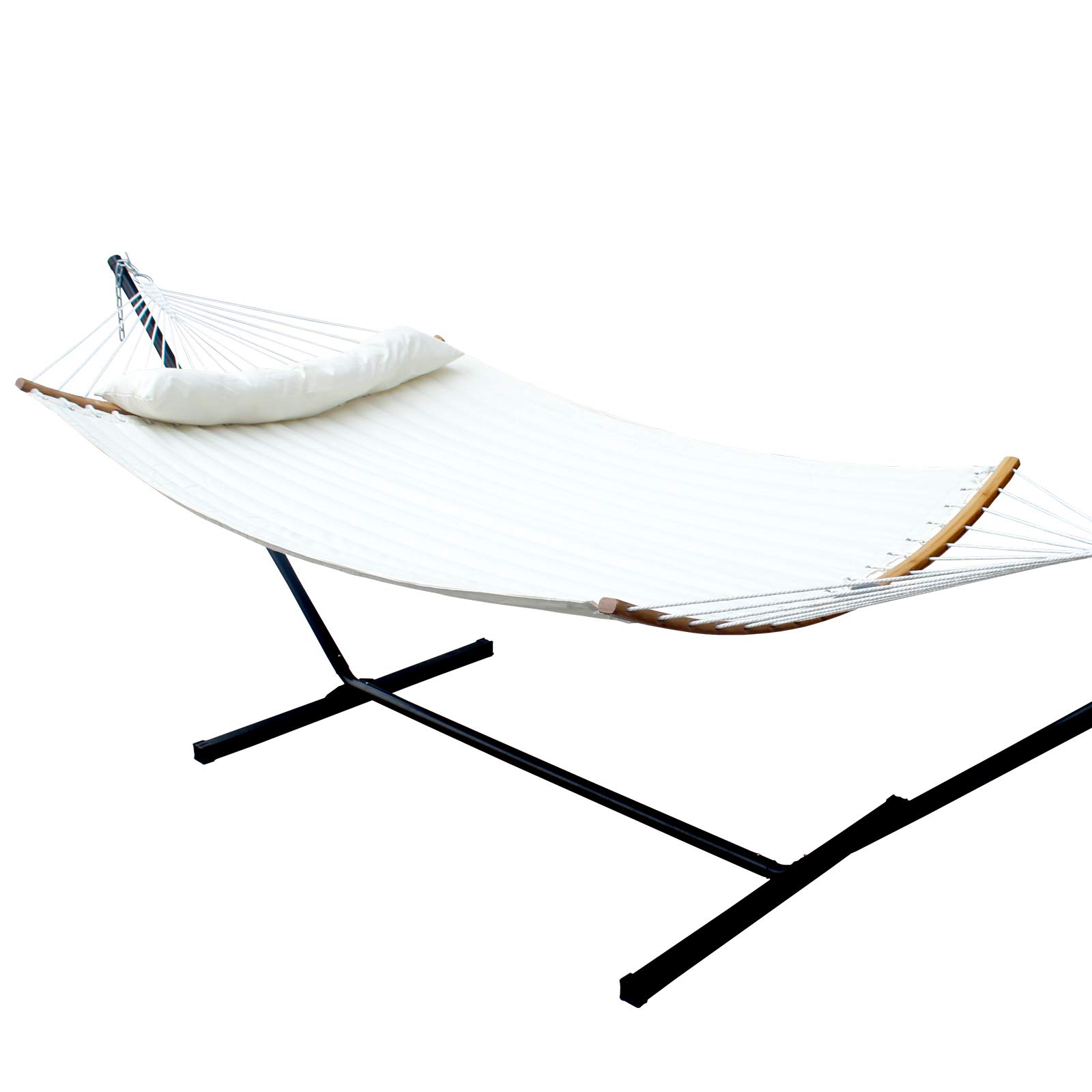 SUNNY GUARD Double Hammock with Stand Included Outside, Freestanding 2-Persons Hammocks Quilted with Stand and Large Pillow, 450lbs Capacity Heavy Duty