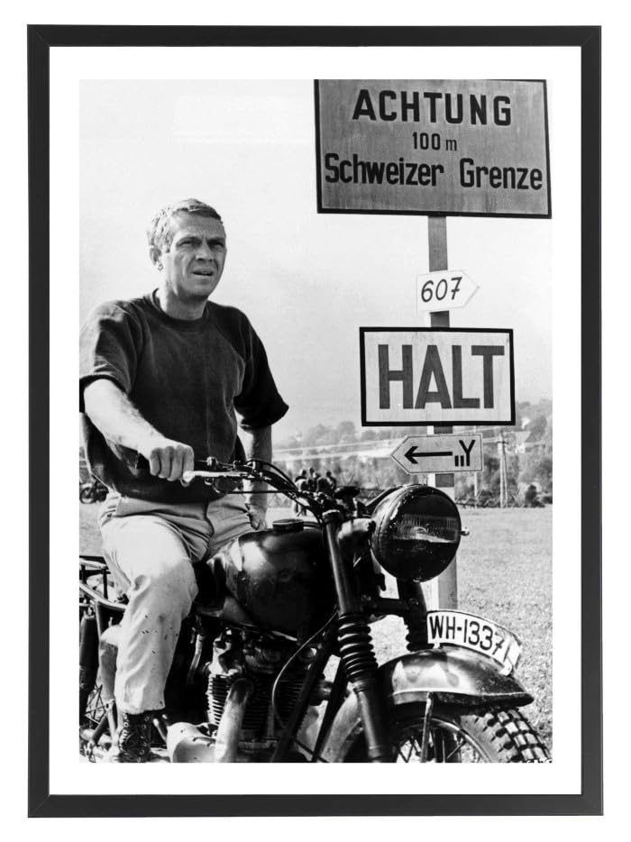 Générique Tableau Steve McQueen Moto noir et blanc cinéma affiche 50 x 70 cm cadre inclus