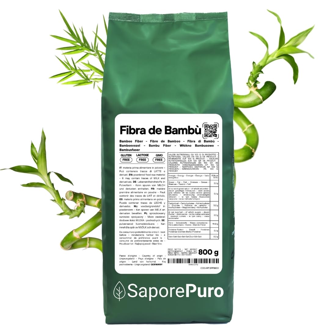 SaporePuro Fibra de Bambú de calidad alimentaria - 800 gr - harina baja en carbohidratos