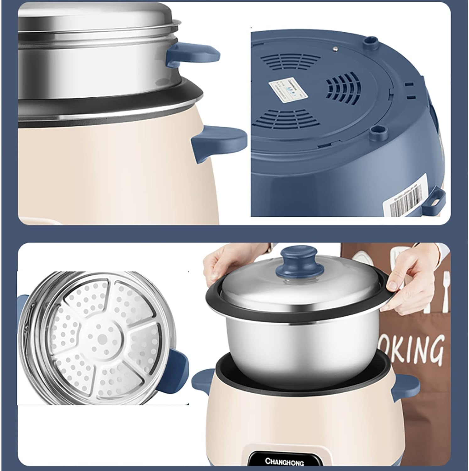 Rice Cooker with Steamer (3/4L) Non-stick Inner Pot, Intelligent Insulation, Make Rice & Steam Healthy Food & Vegetables, for 3-5 People 220-240V US/EU(4L)