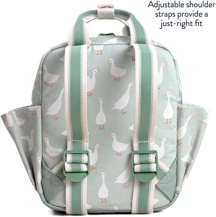 Itzy Ritzy Toddler Backpack - Daycare Bag - Features Adjustable Shoulder Straps, 2 Side Pockets & Spacious Interior with Wipeable Fabric Lining & Name Label, Goose