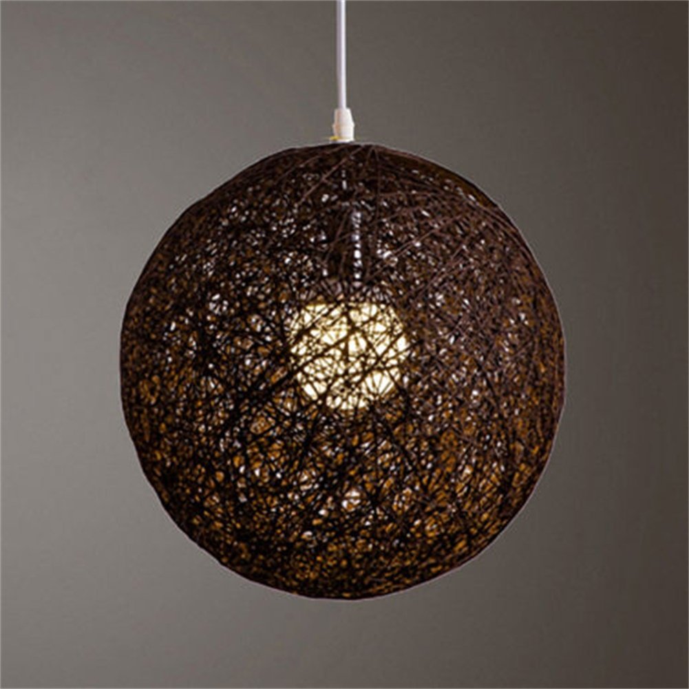 Hodeffior Round Concise Hand-Woven Rattan Vine Ball Pendant Lampshade Light Cover Shape Ceiling Light Light Accessories(15cm Diameter) Coffee One
