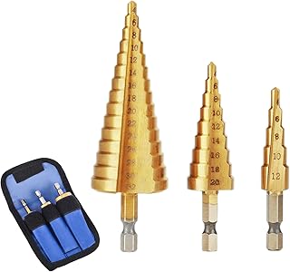 3Pcs/Set HSS Cone Step Drill Bits Kit 1/4" Hex Shank Step Taper Drill Bit 4-12/4-20/4-32mm 29 Sizes for Wood Drilling Hole Metalworking