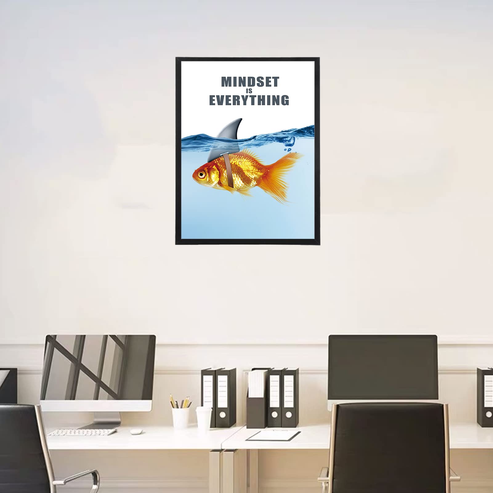 Photo 1 of (2 pack) Mindset is Everything Wall Art Decor,Motivational Wall Art Decor Poster,Home Office Gym Inspirational Decor,Improvement Positive Quote,Shark Goldfish 12x16 inches Unframed