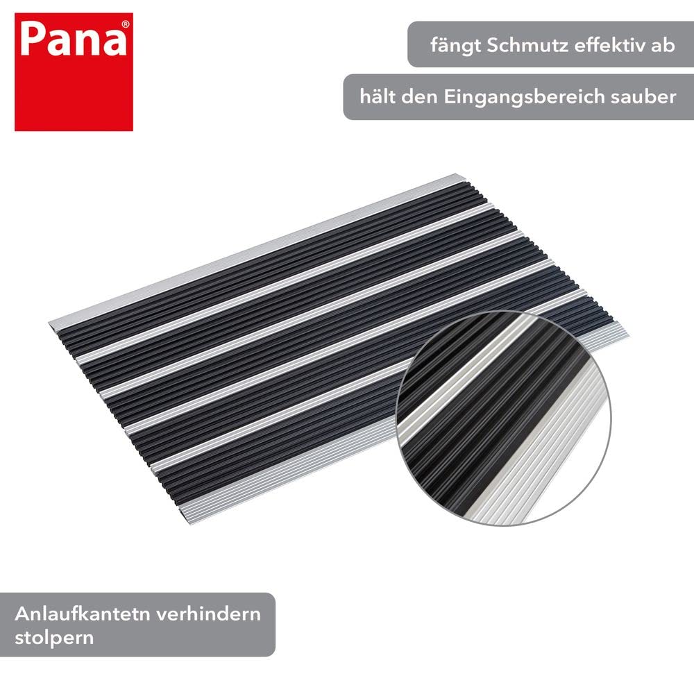 PANA - Tappetino per porta in alluminio (42 x 60 cm), zerbino per esterni con inserti in feltro agugliato, colore: grigio