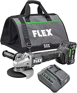 FLEX 24V Brushless Cordless 5-Inch 10,000 RPM Variable Speed Paddle Switch Angle Grinder Kit with 5.0Ah Lithium Battery and 160W Fast Charger - FX3171A-1C