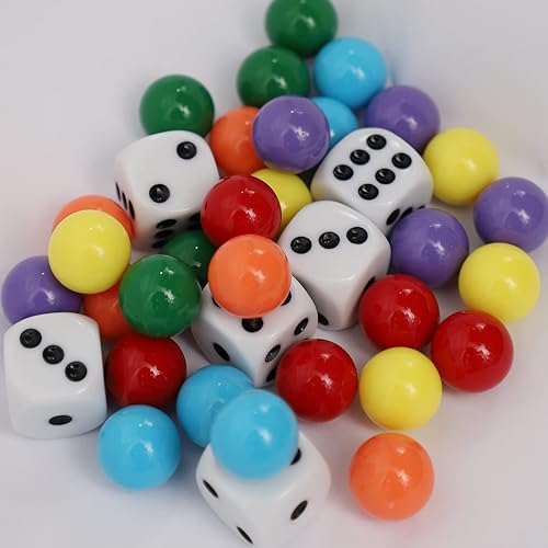 Miniatura 9 de 30 canicas de repuesto Wahoo para juego de mesa, 5 de cada uno de 6 colores, 6 dados y una bolsa de juego para juego de mesa Wahoo (0.7 pulgadas)
