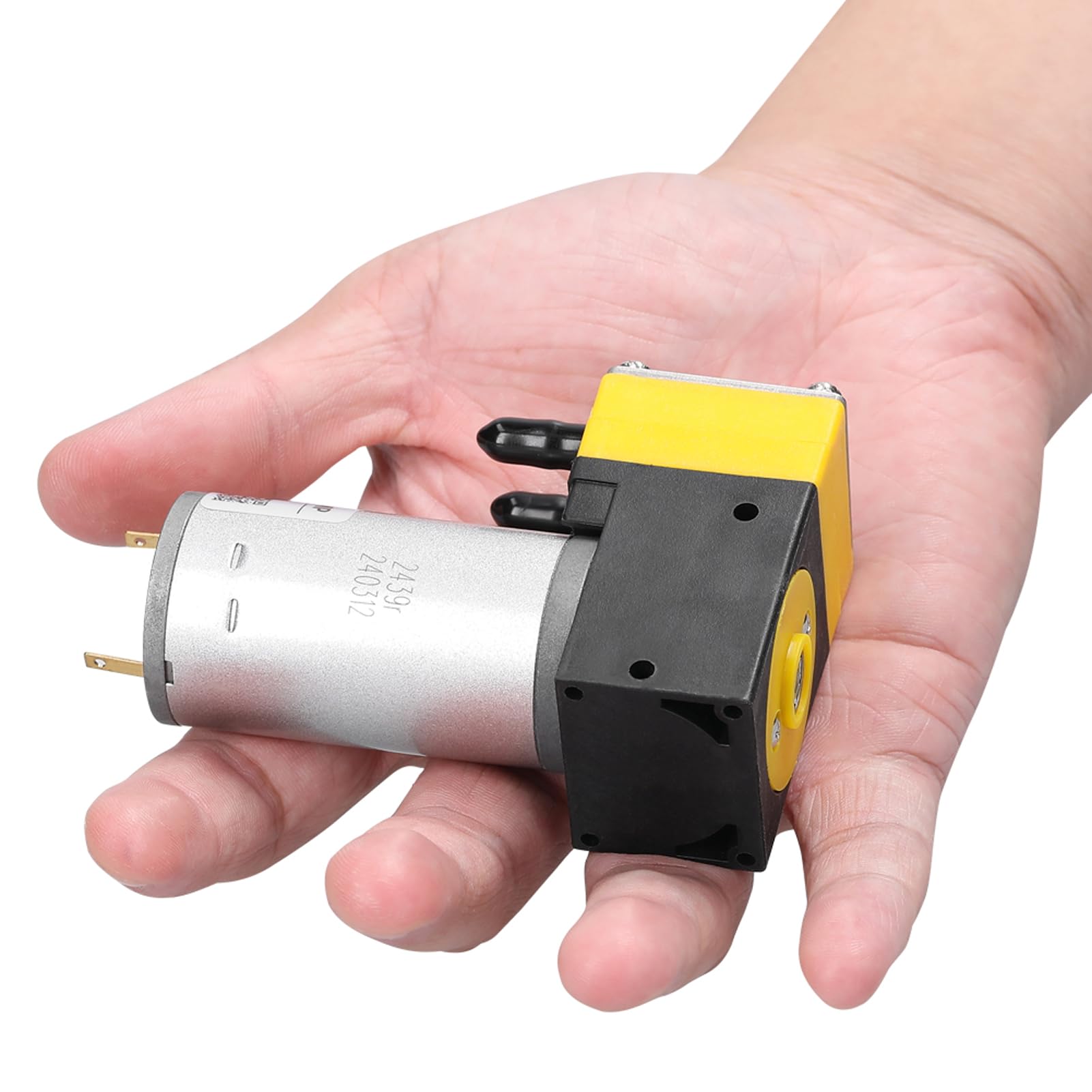 Hanzete - Bomba de diafragma en miniatura compacta, negra, sobre el suelo, metal, 12 V, 1 L/min, capacidad de funcionamiento en seco, bajo mantenimiento