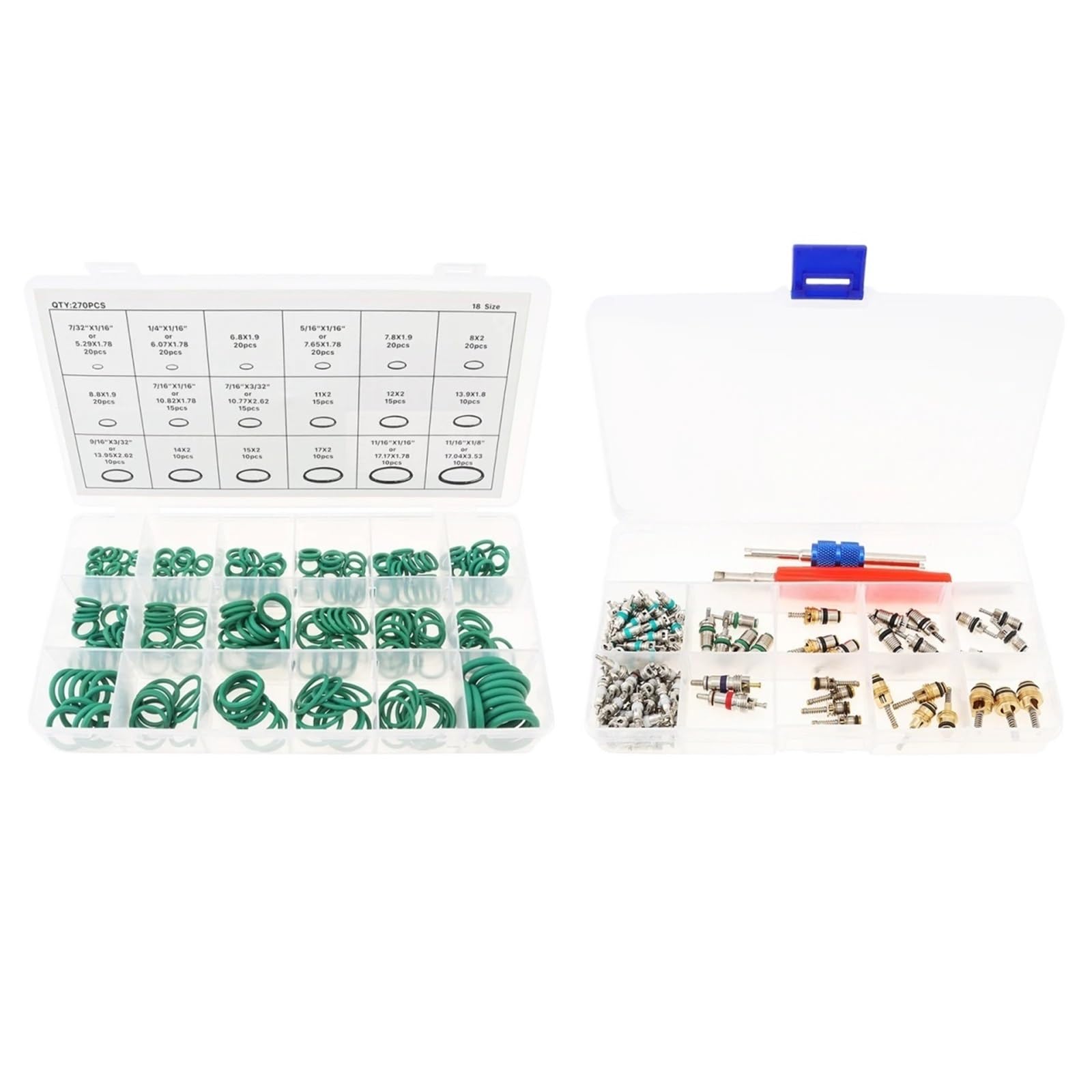 Juego de 270 Juntas tóricas de Goma for Aire Acondicionado automotriz, 100 núcleos de válvula de Aire Acondicionado R12/R134a, reparación de líneas de refrigeración for automóviles.