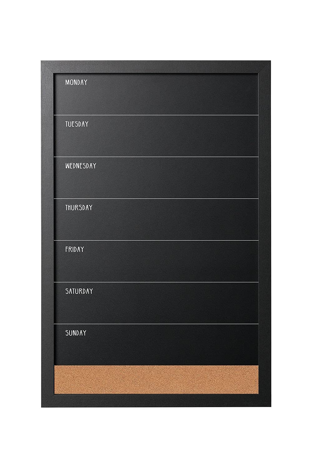 MasterVision Combo Weekly Planner Wallmount Chalkboard with Natural Cork Strip, Black Frame, 16 x 24 Inches (PM0329168)