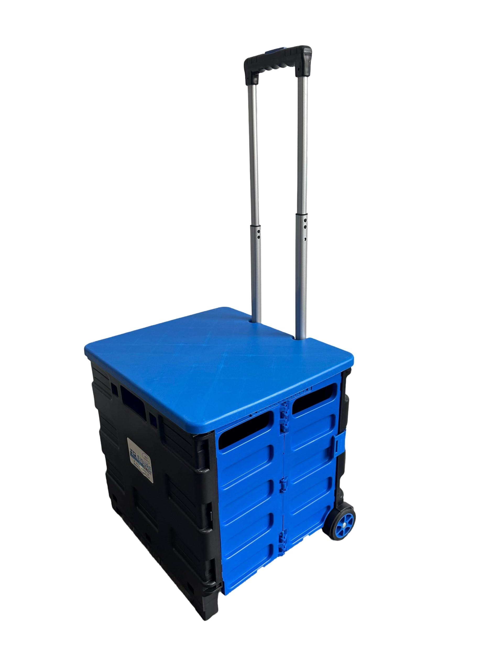 LEISURE DIRECT ® HEAVY DUTY EXTRA LARGE FOLDABLE SHOPPING GROCERY FOLDING CAR BOOT CART CRATE BOX TROLLEY FOR TEACHERS COLLEGE BOOKS FOLDERS 35KG CAPACITY FOLDS FLAT (Black Blue + Lid 35kg)