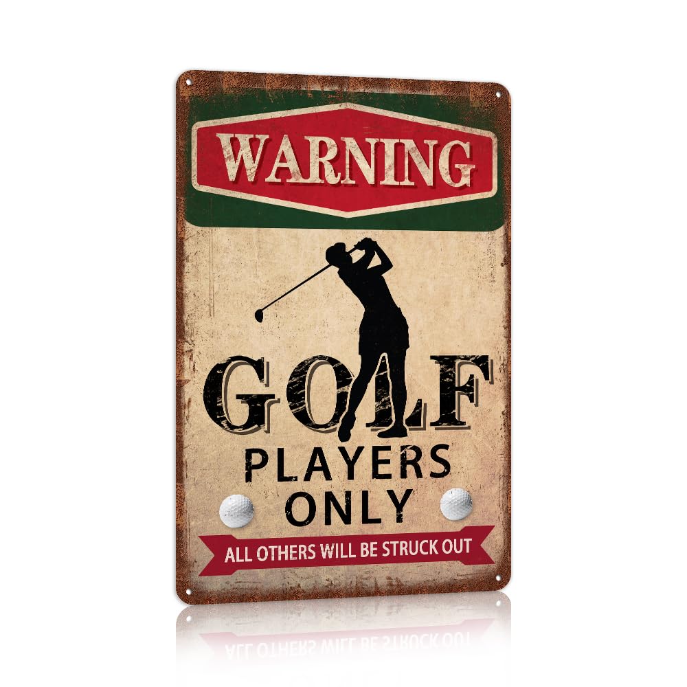 SMAZDFXX Warning Golf Players Only Golf Accessories Metal Tin Signs Golf Decor for Boys Room Sports Signs 5.5"x8"