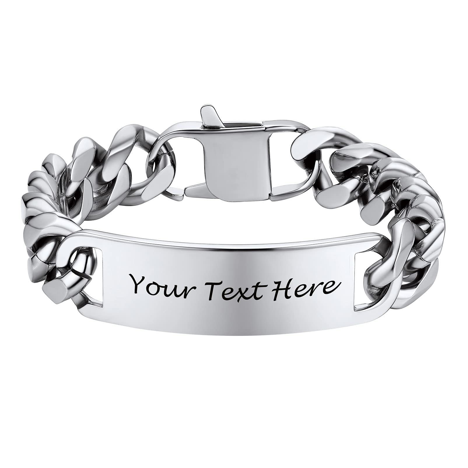 PROSTEEL Esclavas Grandes Grabadas Hombres Mujer, 15mm Ancho 19cm / 21cm / 23cm Largo Pulseras Esclavas Personalizables, Acero Inoxidable