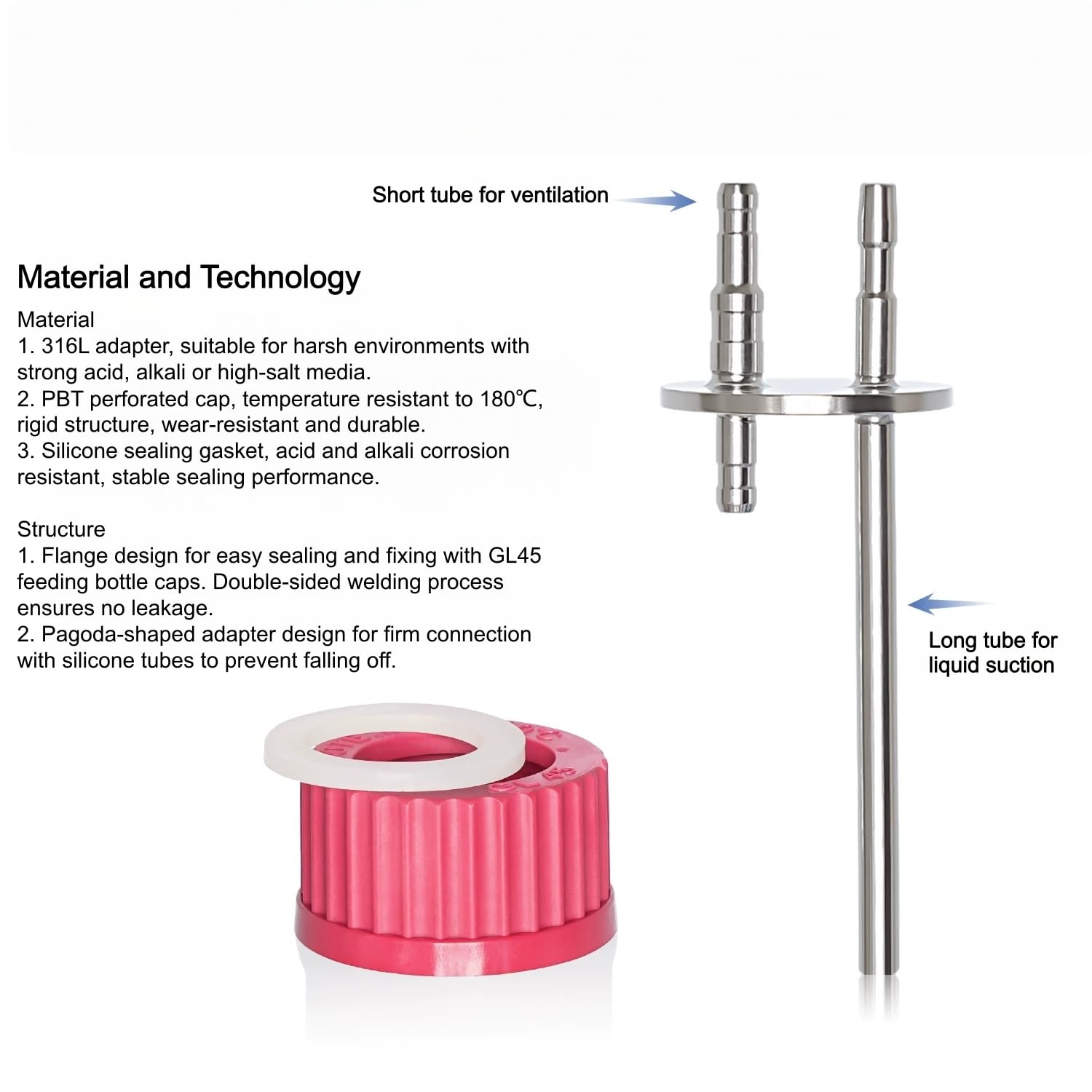316L Edelstahl GL45 Adapterkappe, 1 Stk