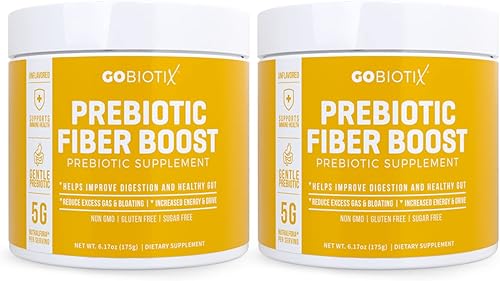 GoBiotix Paquete de 2 polvos de refuerzo de fibra prebiótica Ayuda a un intestino saludable regularidad digestiva alivia el gas suplemento para