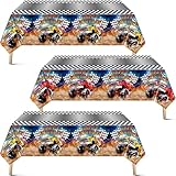Mifoci 3 Pieces Monster Truck Birthday Party Tablecloths Monster Machine Table Covers Large Plastic Disposable 108 x 54 Inches for Truck Theme Kid's Boys Birthday Shower Party Supplies