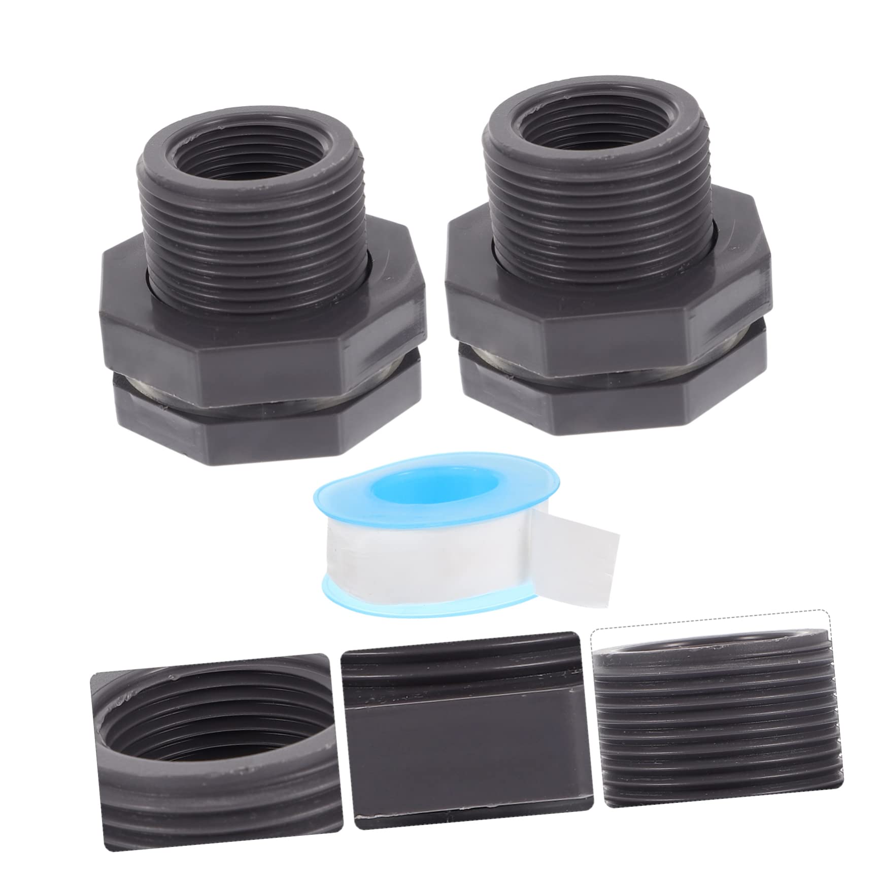 Generic 2Pcs Bulkhead Fittings for Water Tanks Rain Barrels Aquariums Durable PVC Couplers for Household Commercial Use Includes of Tape
