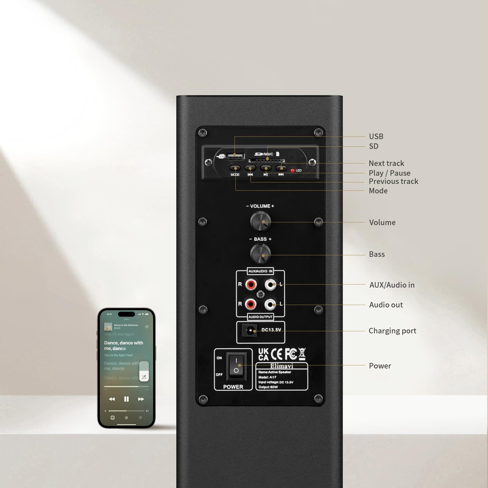 Elimavi Barra de sonido con subwoofer de 5.5 pulgadas, sistema de sonido envolvente desmontable 2 en 1, 2.1 canales, Bluetooth 5.3 y RCA, para TV, juegos de PC y cine en casa