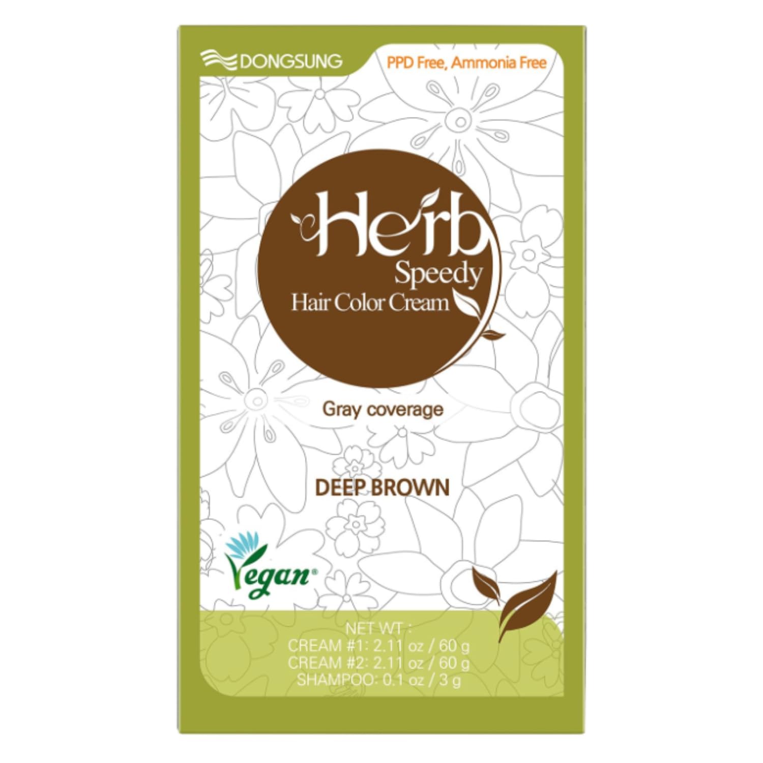 Dongsung Herb Speedy Color Cream Deep Brown – Korean Herbal Vegan Hair Dye, PPD-Free, Ammonia-Free, Hypoallergenic – 100% Gray Coverage, Odorless, Dermatologically Tested, Quick 20-Minute Application