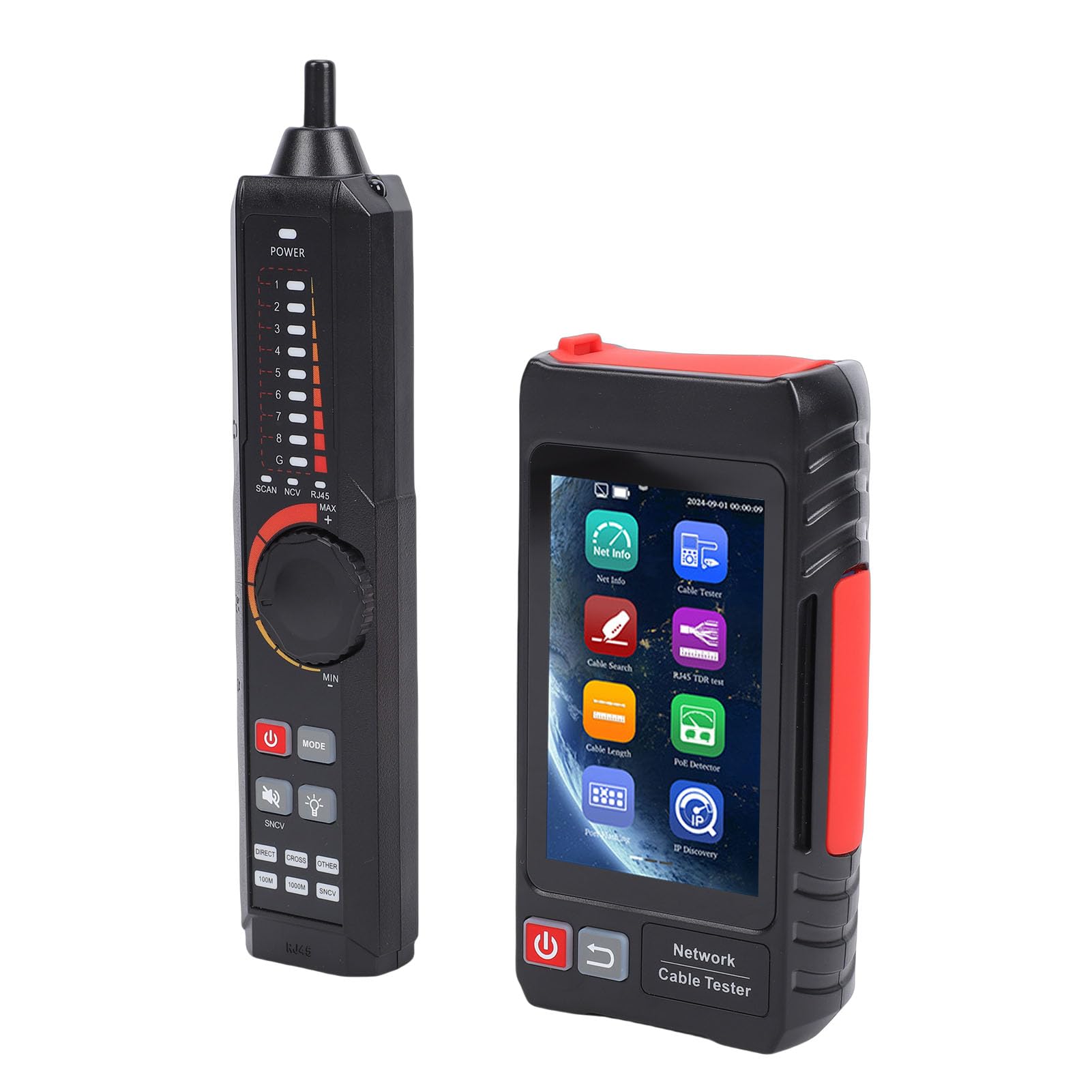 Tester per Cavi di Rete RJ45 Multifunzione, Test Avanzato Cavi UTP, Tracker Ethernet, per POE++ Rileva Lunghezza TDR NCV FTP, Touch Screen IPS da 4 Pollici con Batteria