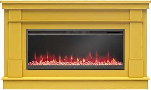Miniatura 6 de Novogratz Waverly - Mantel ancho con chimenea eléctrica lineal y cama de brasas de cristal, color amarillo mostaza