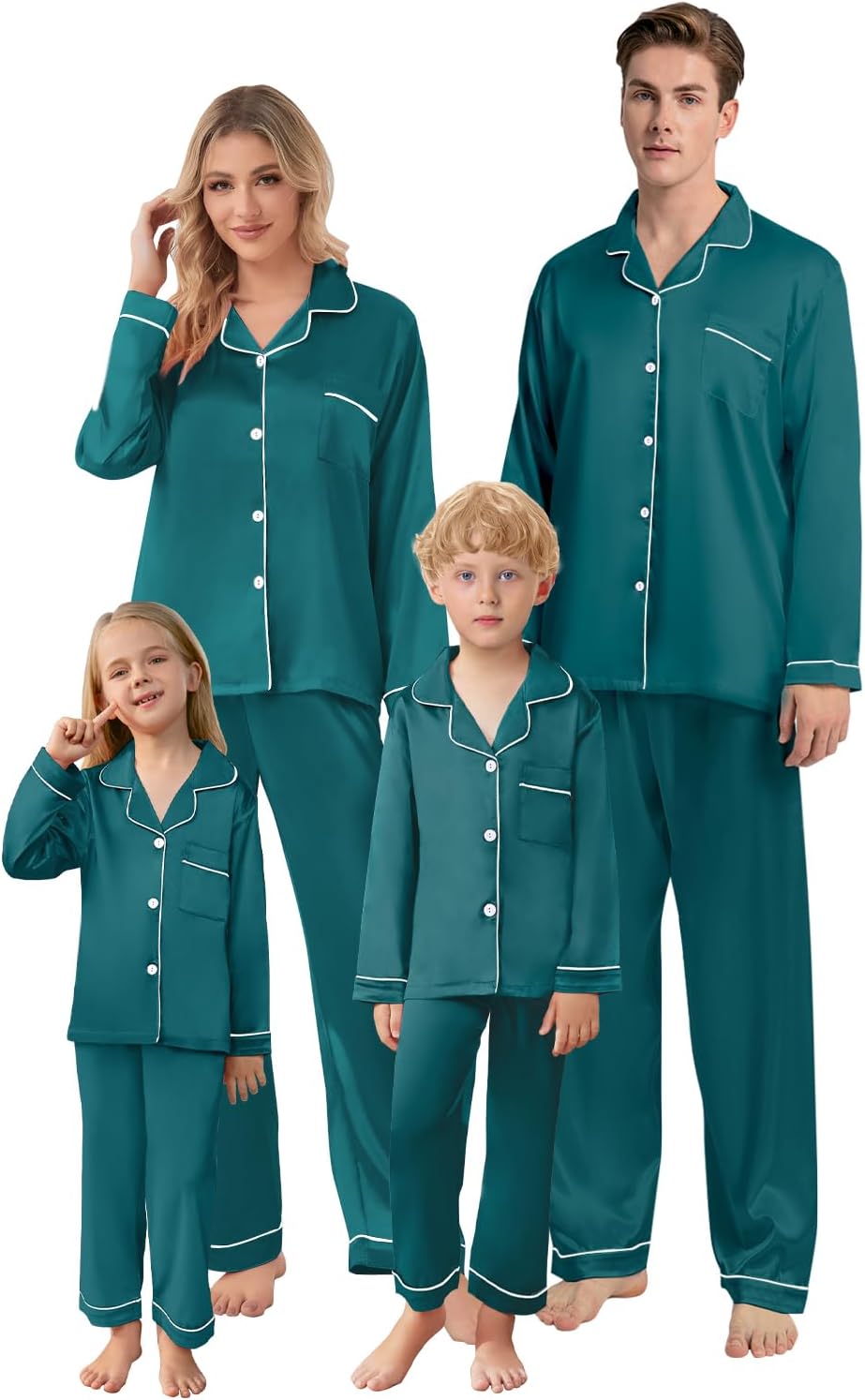 Schbbbta Christmas Family Silk Pajamas Matching Sets Long Sleeve Pj Set Satin Button Down Holiday Sleepwear