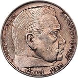 1935-1936 Hindenburg Silver 5 Reichsmark Coin. WW2 Era, Made in Honor of German President and WW1 General. 5 Reichsmark Graded by Seller Circulated Condition
