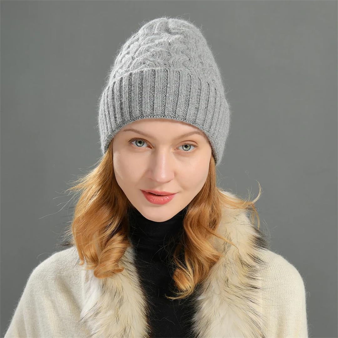 Wvapzxx Bonnet Tricoté En Cachemire Pour Femme, Chapeau Chaud, Couleur Unie, Motif Torsadé, En Laine Épaisse, Skullies, Automne Et Hiver